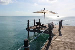 The Pier is nicely set up with sunbeds and umbrella.