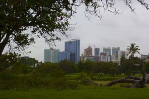 Dar Es Salaam skyline with the citys golf course in front.