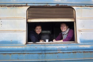 Jurgita and Kari in the window of our compartment.